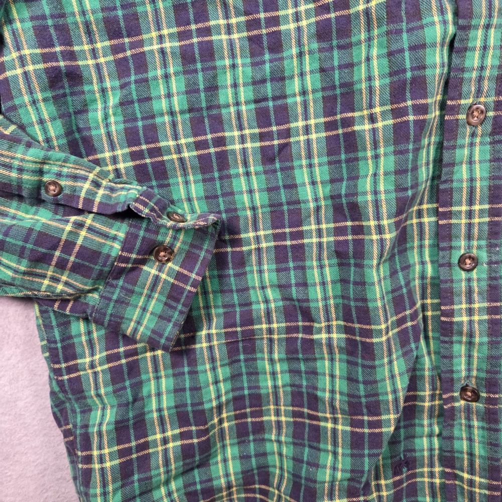 Eddie Bauer Plaid Button Down Shirt Mens Medium Green Navy Cotton Long Sleeve - Picture 3 of 8